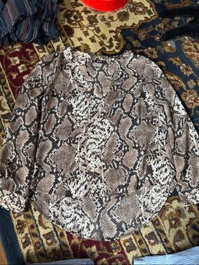 SHEIN Brown Snake Print V-Neck Blouse